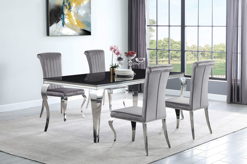 Juego de comedor Carone de 5 piezas de 81 pulgadas de vidrio rectangular negro gris