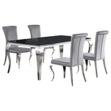 Juego de comedor Carone de 5 piezas de 81 pulgadas de vidrio rectangular negro gris