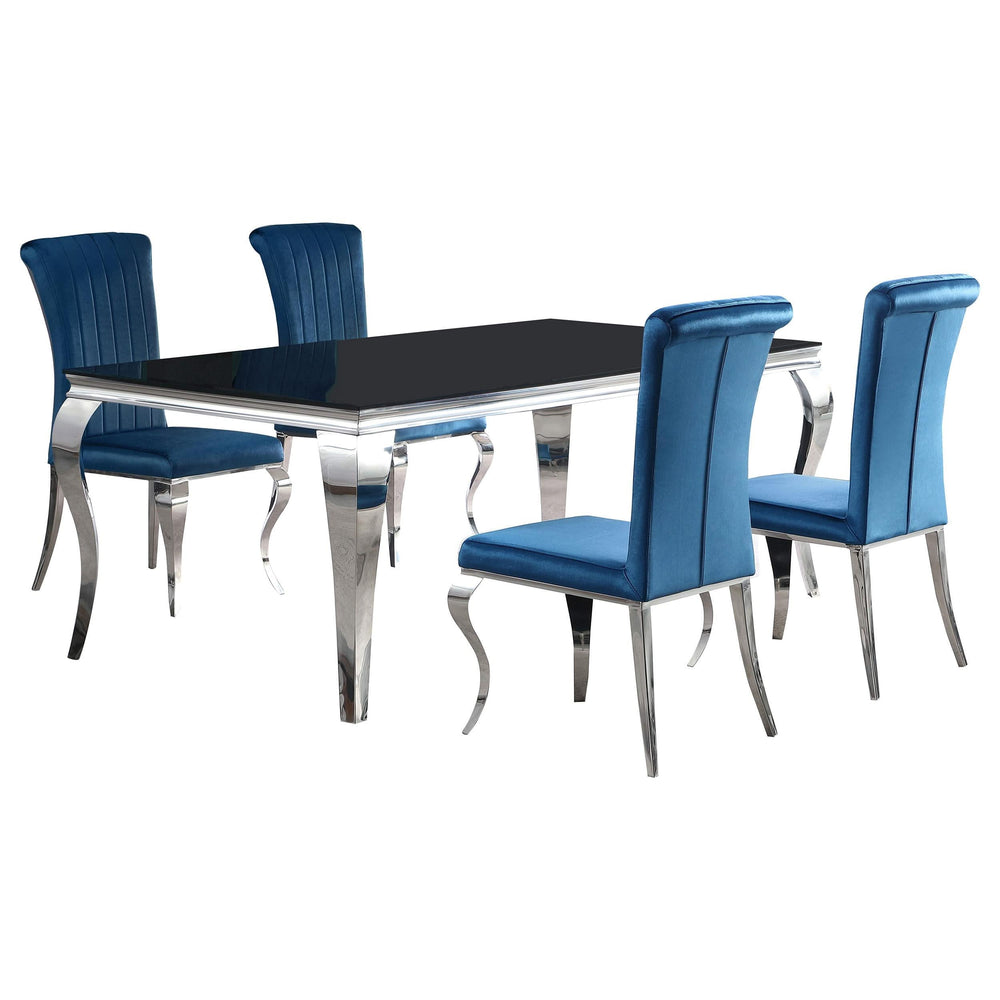 Juego de comedor Carone de 5 piezas de 81 pulgadas de vidrio negro rectangular en verde azulado