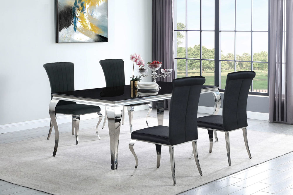Juego de comedor Carone de 5 piezas de vidrio negro rectangular de 81 pulgadas
