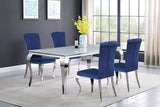 Juego de comedor Carone de 5 piezas de vidrio blanco rectangular de 81 pulgadas azul
