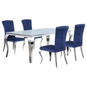 Juego de comedor Carone de 5 piezas de vidrio blanco rectangular de 81 pulgadas azul