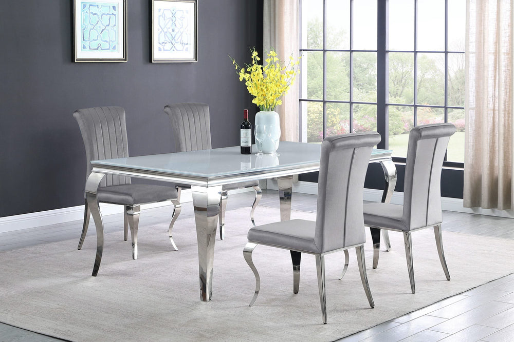 Juego de comedor Carone de 5 piezas de vidrio blanco rectangular de 81 pulgadas en gris