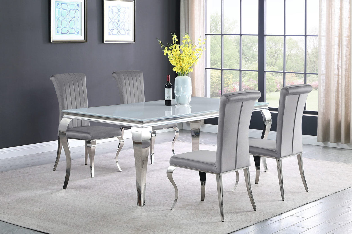 Juego de comedor Carone de 5 piezas de vidrio blanco rectangular de 81 pulgadas en gris