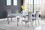 Juego de comedor Carone de 5 piezas de vidrio blanco rectangular de 81 pulgadas en gris