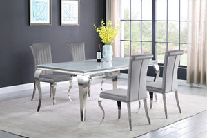 Juego de comedor Carone de 5 piezas de vidrio blanco rectangular de 81 pulgadas en gris