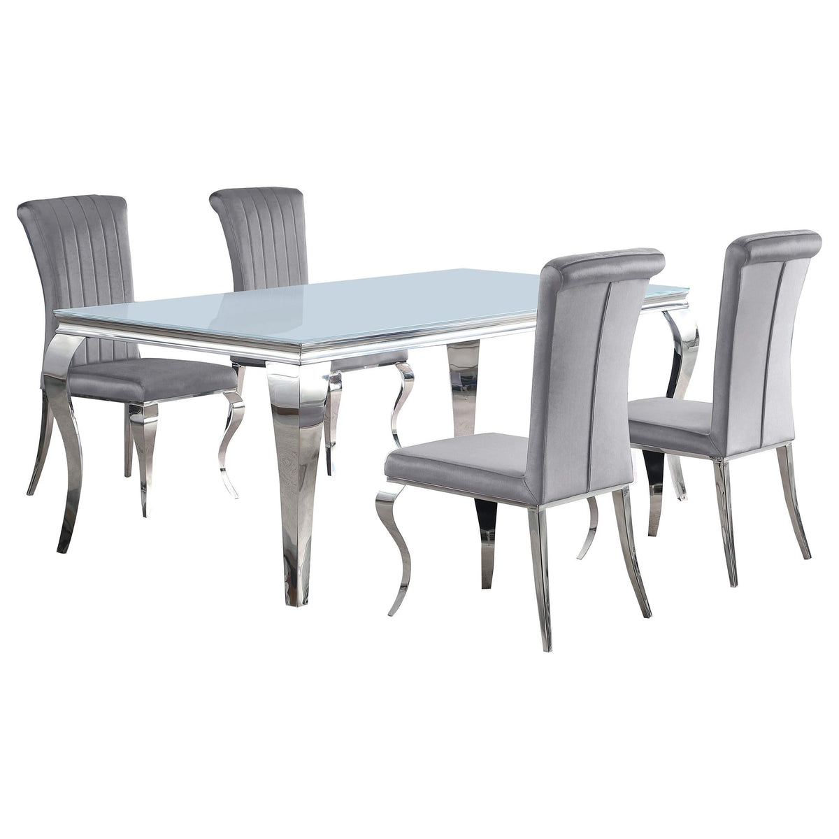 Juego de comedor Carone de 5 piezas de vidrio blanco rectangular de 81 pulgadas en gris