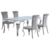 Juego de comedor Carone de 5 piezas de vidrio blanco rectangular de 81 pulgadas en gris