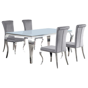 Juego de comedor Carone de 5 piezas de vidrio blanco rectangular de 81 pulgadas en gris