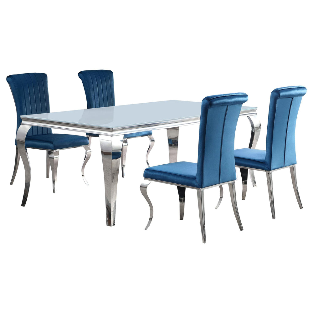 Juego de comedor Carone de 5 piezas de 81 pulgadas de vidrio rectangular blanco en verde azulado
