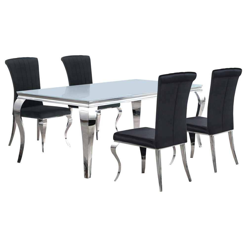 Juego de comedor Carone de 5 piezas de 81 pulgadas de vidrio blanco rectangular negro