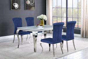 Juego de comedor Carone de 5 piezas de vidrio blanco rectangular de 61 pulgadas azul