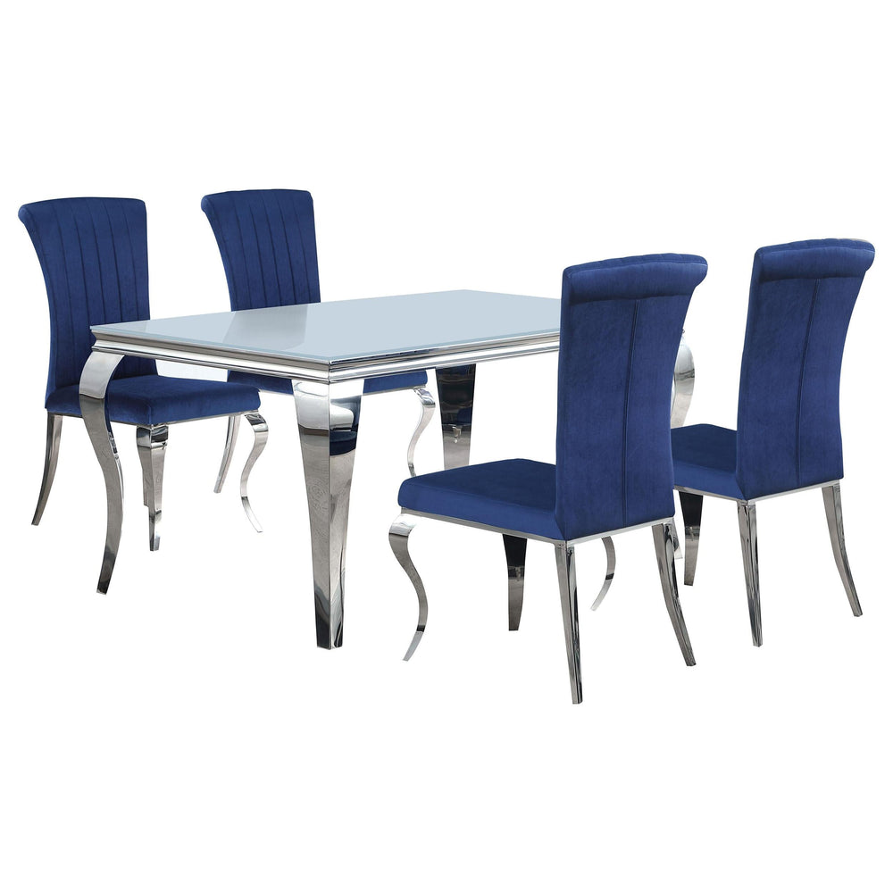 Juego de comedor Carone de 5 piezas de vidrio blanco rectangular de 61 pulgadas azul