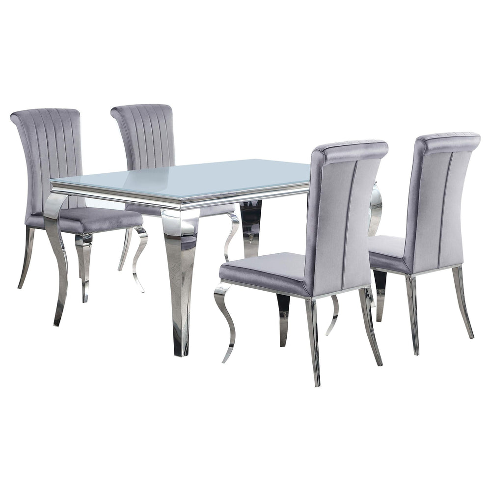 Juego de comedor Carone de 5 piezas de vidrio blanco rectangular de 61 pulgadas y gris