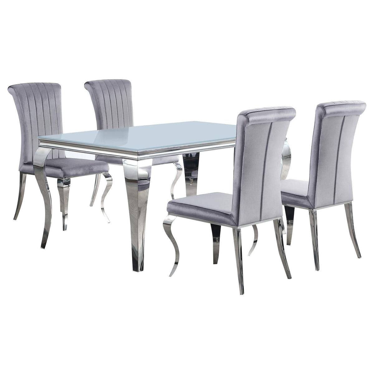Juego de comedor Carone de 5 piezas de vidrio blanco rectangular de 61 pulgadas y gris