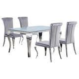 Juego de comedor Carone de 5 piezas de vidrio blanco rectangular de 61 pulgadas y gris