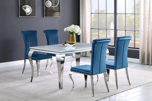 Juego de comedor Carone de 5 piezas de vidrio blanco rectangular de 61 pulgadas en color verde azulado
