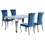 Juego de comedor Carone de 5 piezas de vidrio blanco rectangular de 61 pulgadas en color verde azulado