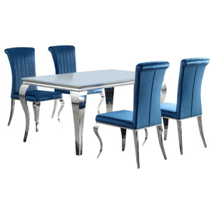 Juego de comedor Carone de 5 piezas de vidrio blanco rectangular de 61 pulgadas en color verde azulado