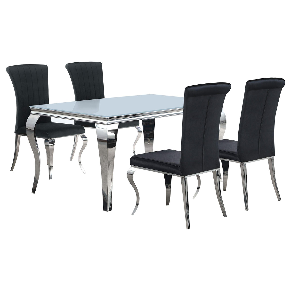Juego de comedor Carone de 5 piezas de vidrio blanco rectangular de 61 pulgadas y color negro