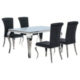 Juego de comedor Carone de 5 piezas de vidrio blanco rectangular de 61 pulgadas y color negro