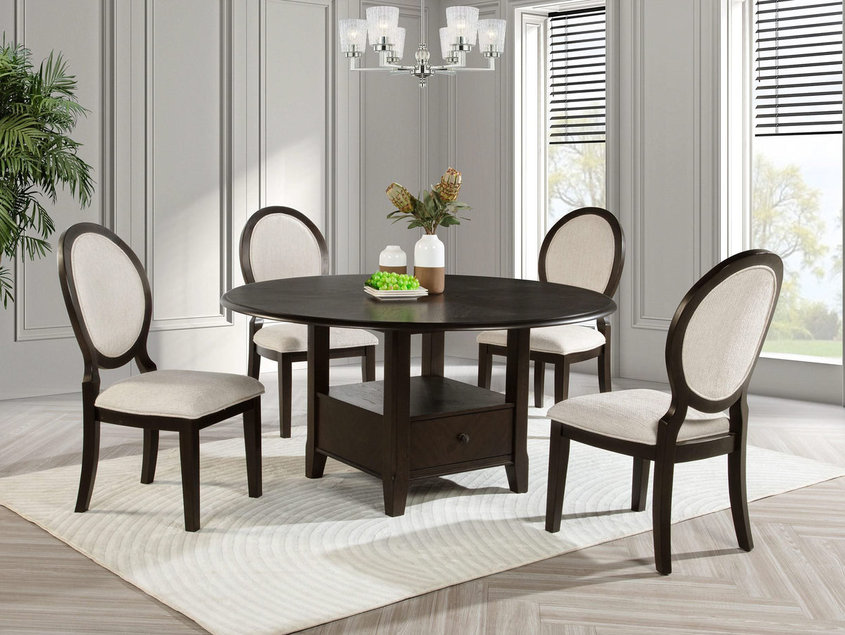 Juego de mesa de comedor redonda de madera Twyla de 5 piezas y 60 pulgadas, color cacao oscuro
