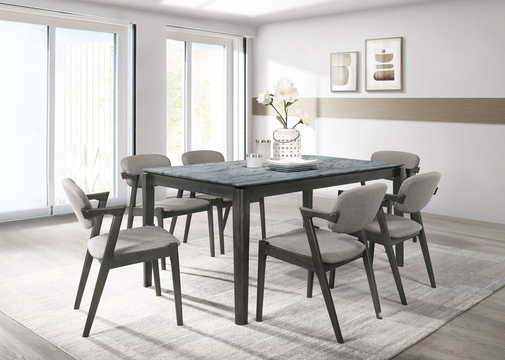 Juego de mesa de comedor rectangular Stevie de 7 piezas en gris y negro