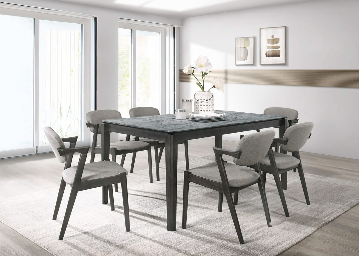 Juego de mesa de comedor rectangular Stevie de 7 piezas en gris y negro