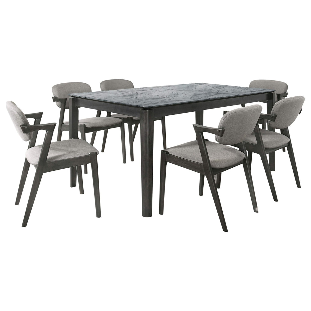 Juego de mesa de comedor rectangular Stevie de 7 piezas en gris y negro