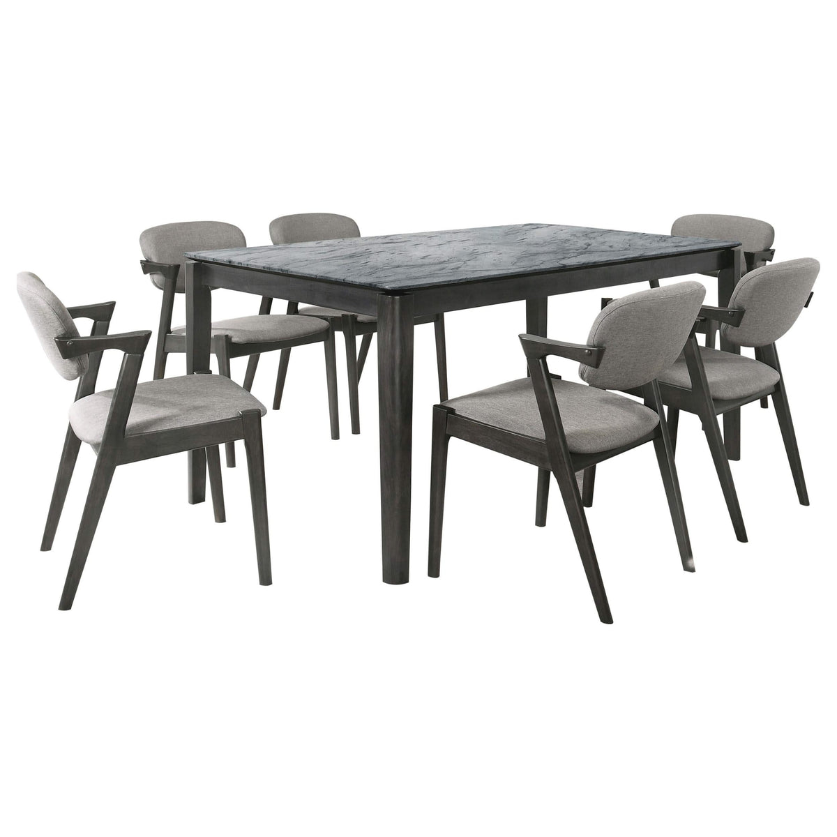 Juego de mesa de comedor rectangular Stevie de 7 piezas en gris y negro