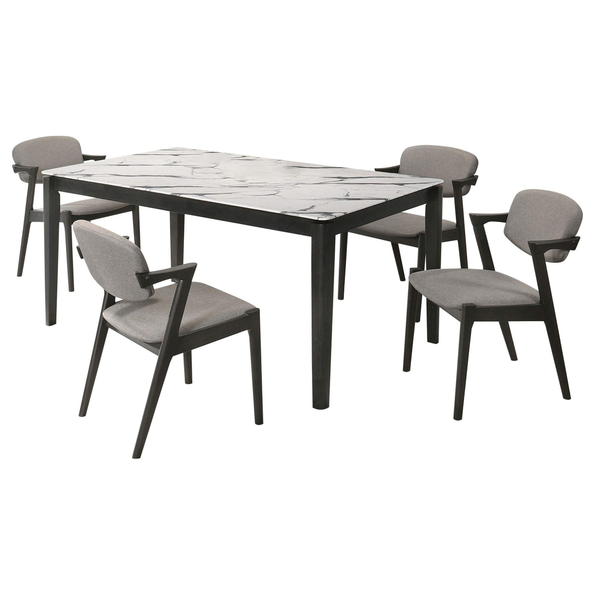 Juego de mesa de comedor rectangular Stevie de 5 piezas en blanco y negro