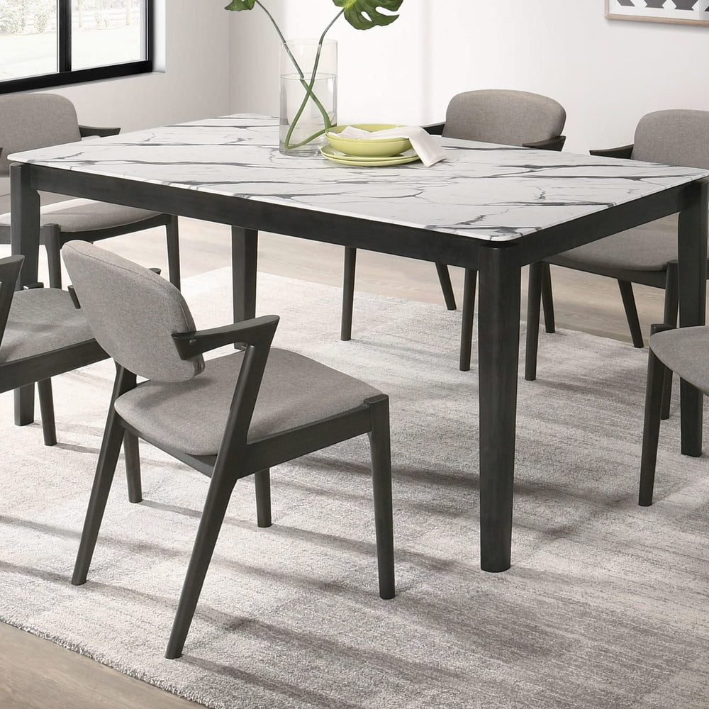 Mesa de comedor rectangular Stevie de 63 pulgadas de imitación de mármol blanco