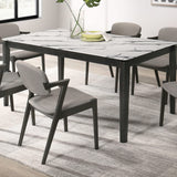 Mesa de comedor rectangular Stevie de 63 pulgadas de imitación de mármol blanco