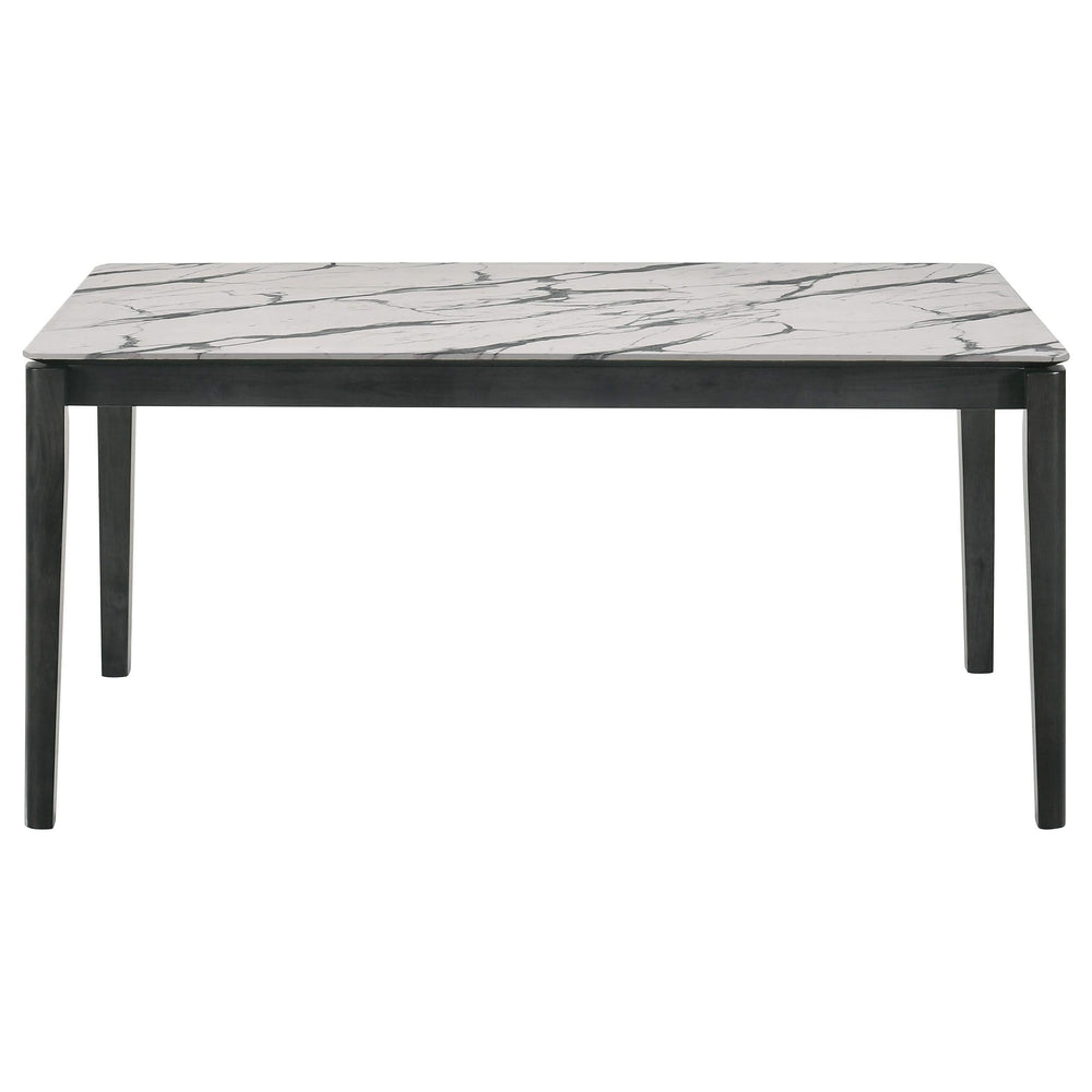 Mesa de comedor rectangular Stevie de 63 pulgadas de imitación de mármol blanco