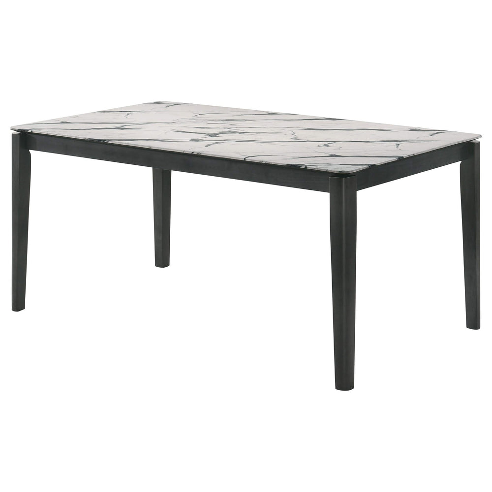 Mesa de comedor rectangular Stevie de 63 pulgadas de imitación de mármol blanco