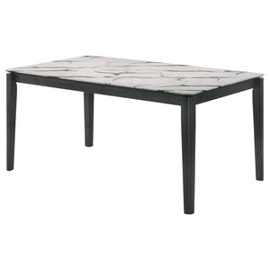 Mesa de comedor rectangular Stevie de 63 pulgadas de imitación de mármol blanco