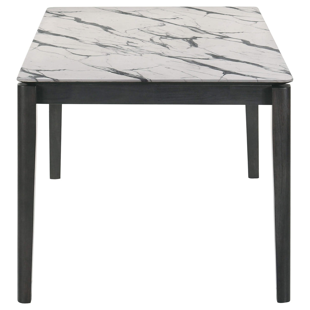 Mesa de comedor rectangular Stevie de 63 pulgadas de imitación de mármol blanco