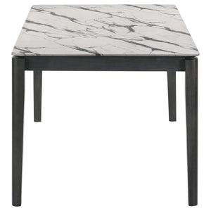 Mesa de comedor rectangular Stevie de 63 pulgadas de imitación de mármol blanco