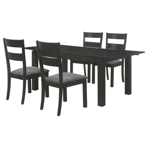 Juego de comedor Jakob de 5 piezas con hojas extensibles rectangulares, color negro