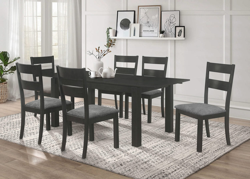Juego de comedor Jakob de 7 piezas con hojas extensibles rectangulares, color negro