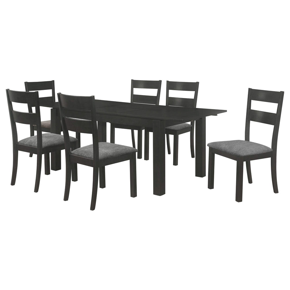 Juego de comedor Jakob de 7 piezas con hojas extensibles rectangulares, color negro