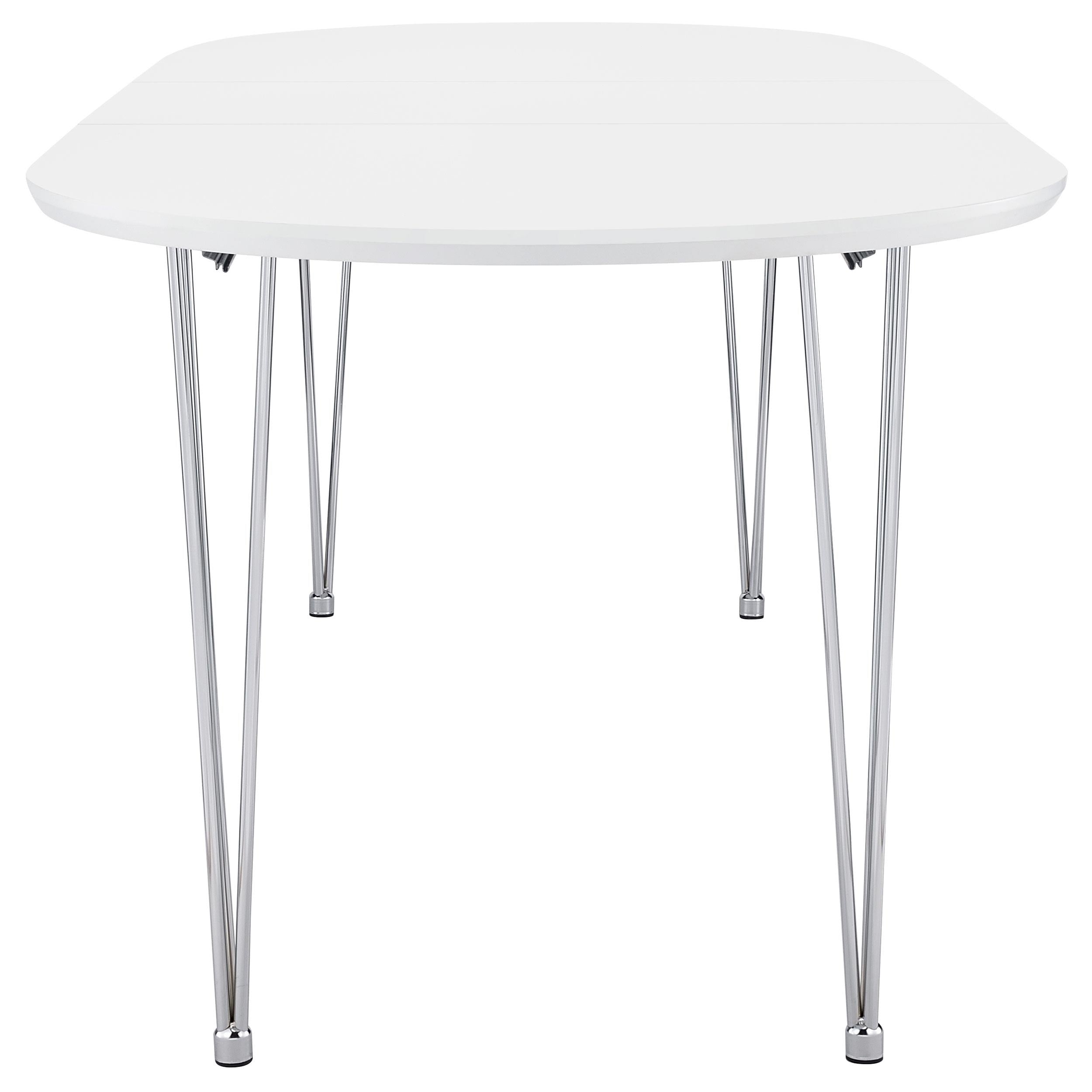 Heather Oval Dining Table with Hairpin Legs Matte White and Chrome