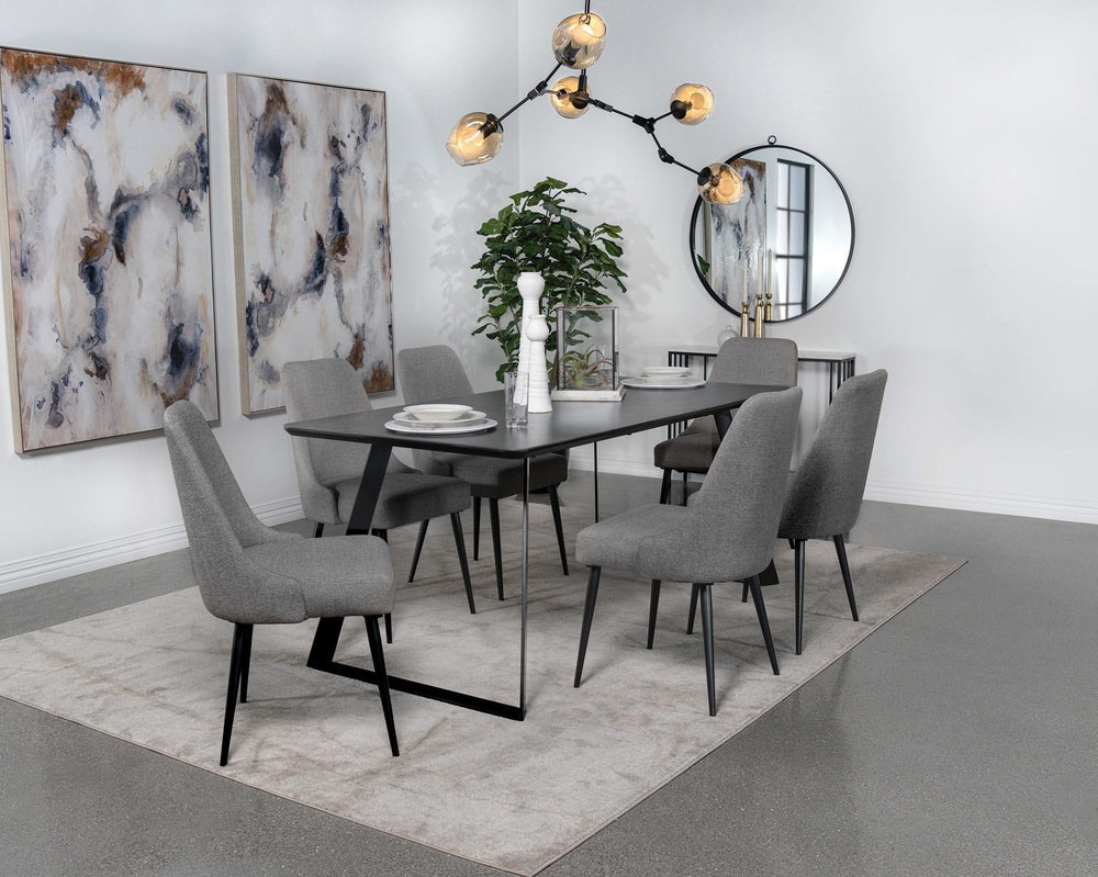 Juego de mesa de comedor Smith de 7 piezas con superficie de cerámica rectangular, color negro