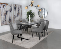 Juego de mesa de comedor Smith de 7 piezas con superficie de cerámica rectangular, color negro