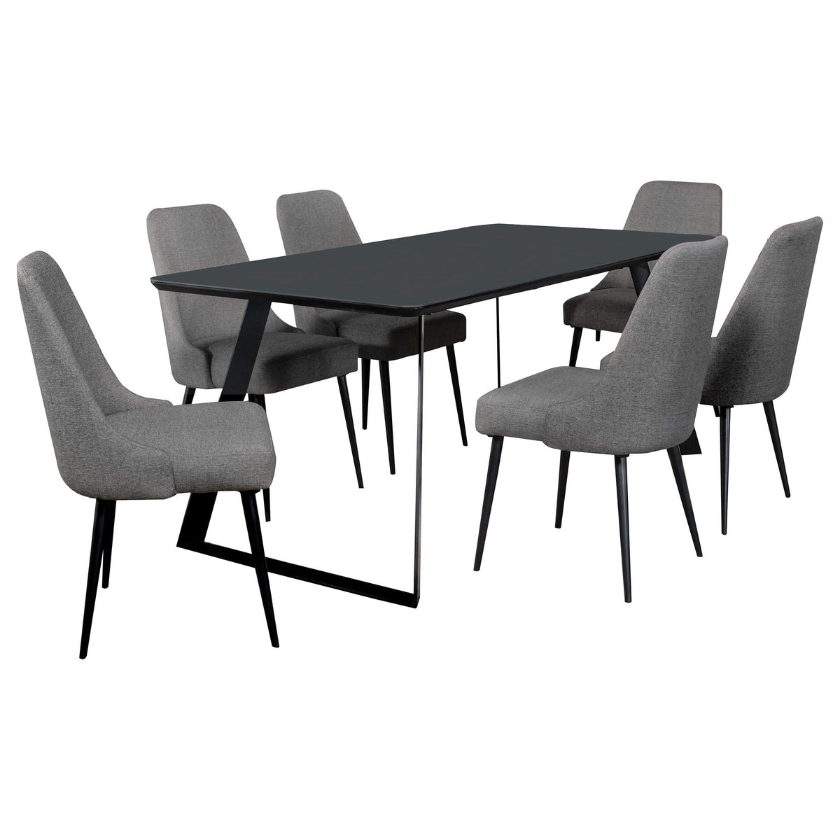 Juego de mesa de comedor Smith de 7 piezas con superficie de cerámica rectangular, color negro