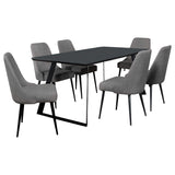 Juego de mesa de comedor Smith de 7 piezas con superficie de cerámica rectangular, color negro
