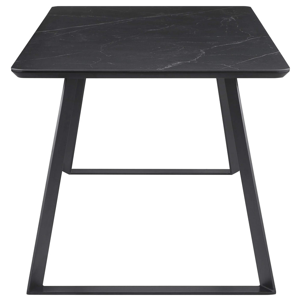 Juego de mesa de comedor Smith de 7 piezas con superficie de cerámica rectangular, color negro