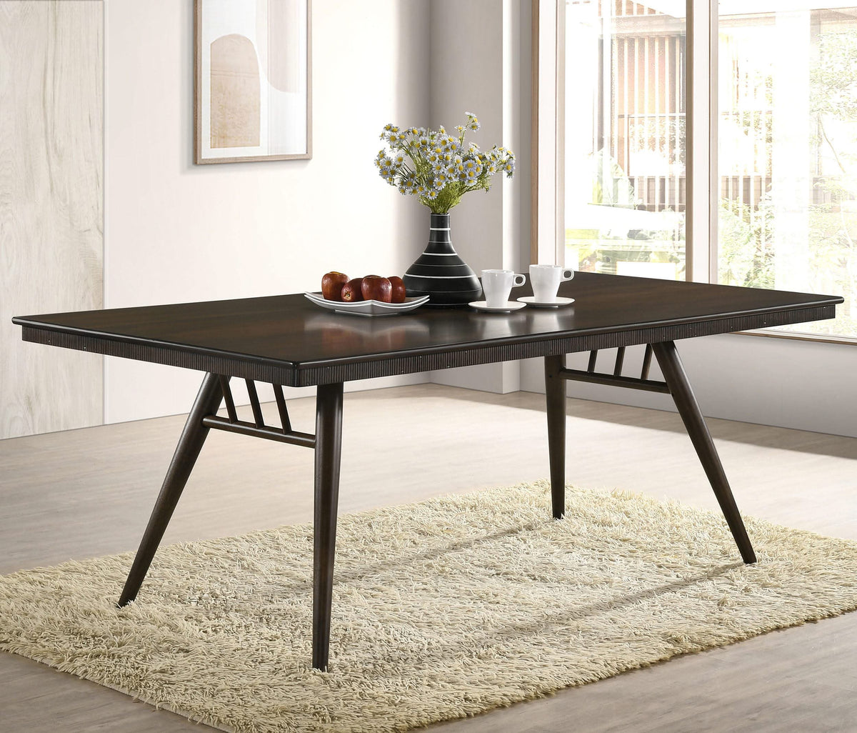 Mesa de comedor rectangular de madera Wes de 80 pulgadas en nogal oscuro
