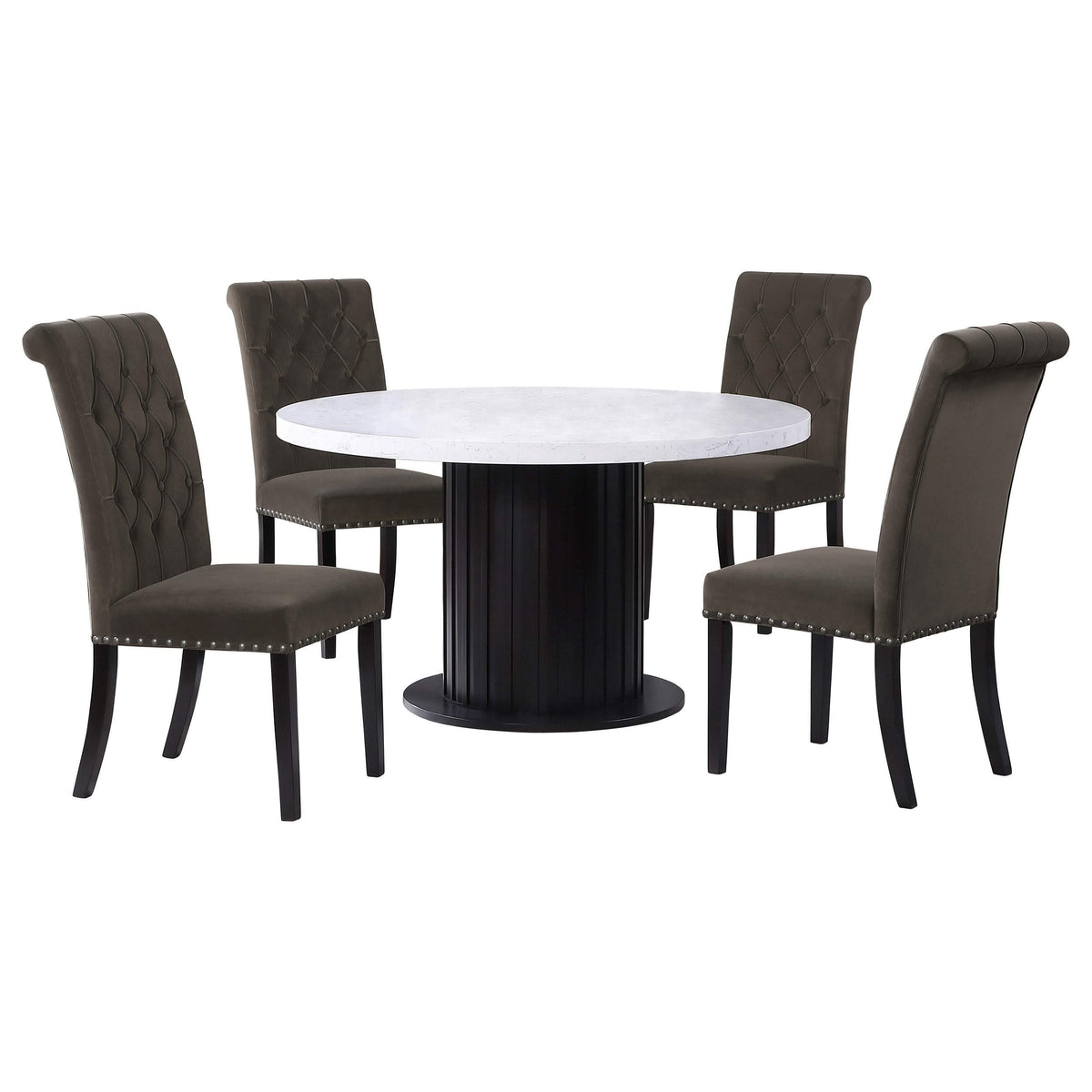 Juego de mesa de comedor redonda de 5 piezas con tablero de mármol Sherry, color marrón