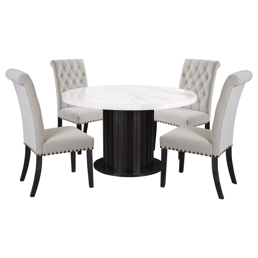 Juego de mesa de comedor redonda de 5 piezas con tapa de mármol color arena Sherry